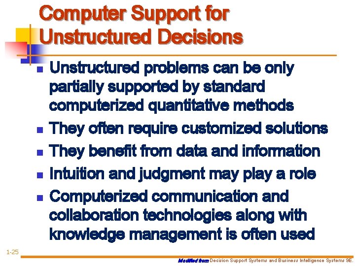 Computer Support for Unstructured Decisions n n n Unstructured problems can be only partially