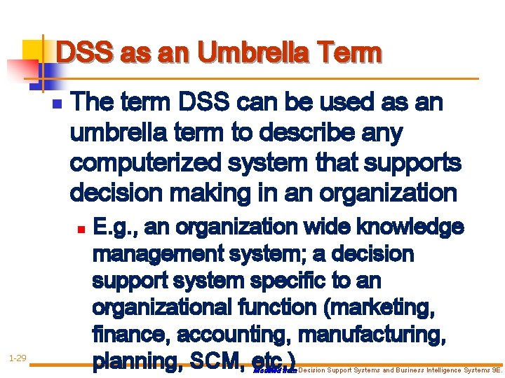DSS as an Umbrella Term n The term DSS can be used as an