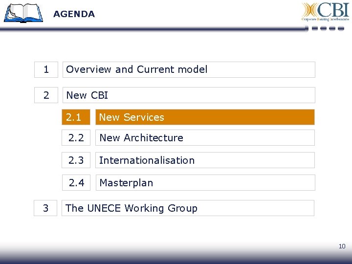 AGENDA 1 Overview and Current model 2 New CBI 3 2. 1 New Services