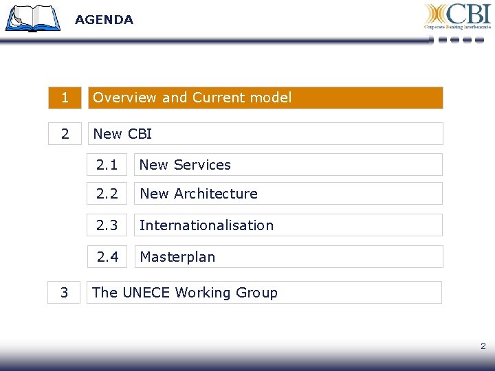 AGENDA 1 Overview and Current model 2 New CBI 3 2. 1 New Services