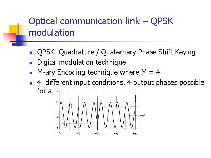Optical communication link – QPSK modulation n n QPSK- Quadrature / Quaternary Phase Shift