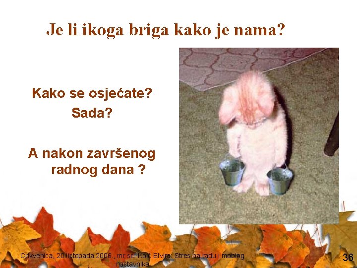 Je li ikoga briga kako je nama? Kako se osjećate? Sada? A nakon završenog