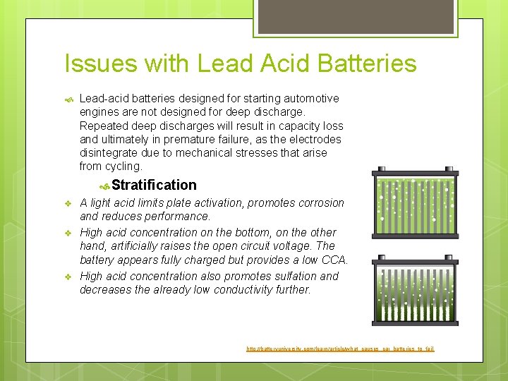 Issues with Lead Acid Batteries Lead-acid batteries designed for starting automotive engines are not
