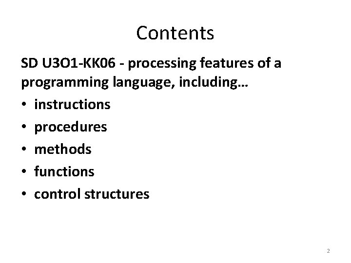 Contents SD U 3 O 1 -KK 06 - processing features of a programming