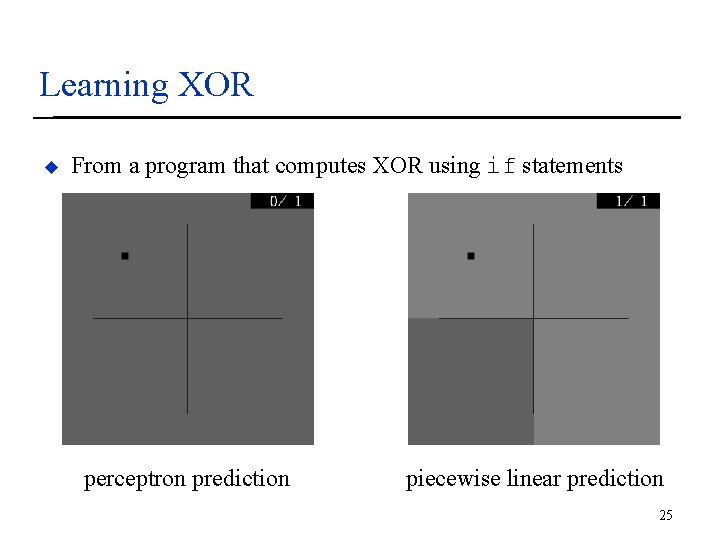 Learning XOR u From a program that computes XOR using if statements perceptron prediction