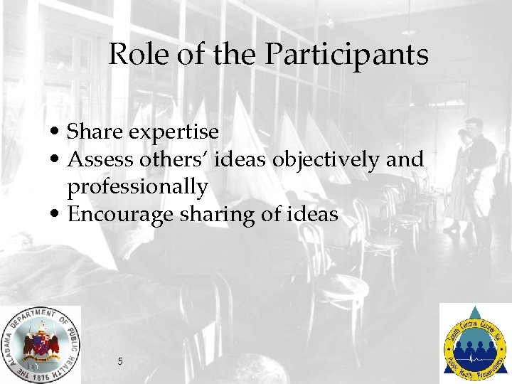 Role of the Participants • Share expertise • Assess others’ ideas objectively and professionally