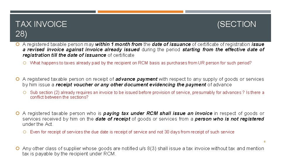 TAX INVOICE 28) (SECTION A registered taxable person may within 1 month from the