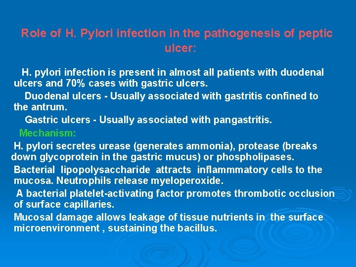 Role of H. Pylori infection in the pathogenesis of peptic ulcer: H. pylori infection