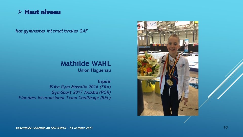 Ø Haut niveau Nos gymnastes internationales GAF Mathilde WAHL Union Haguenau Espoir Elite Gym