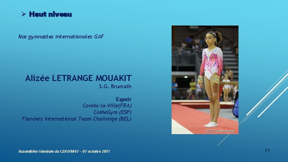 Ø Haut niveau Nos gymnastes internationales GAF Alizée LETRANGE MOUAKIT S. G. Brumath Espoir