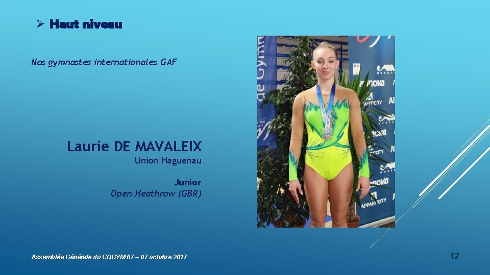 Ø Haut niveau Nos gymnastes internationales GAF Laurie DE MAVALEIX Union Haguenau Junior Open