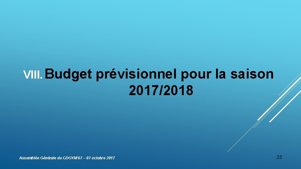 VIII. Budget prévisionnel pour la saison 2017/2018 Assemblée Générale du CDGYM 67 – 07