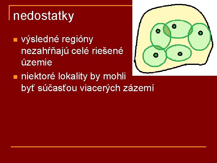 nedostatky n n výsledné regióny nezahŕňajú celé riešené územie niektoré lokality by mohli byť