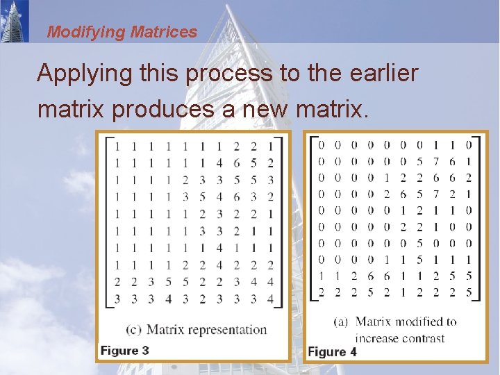 Modifying Matrices Applying this process to the earlier matrix produces a new matrix. 