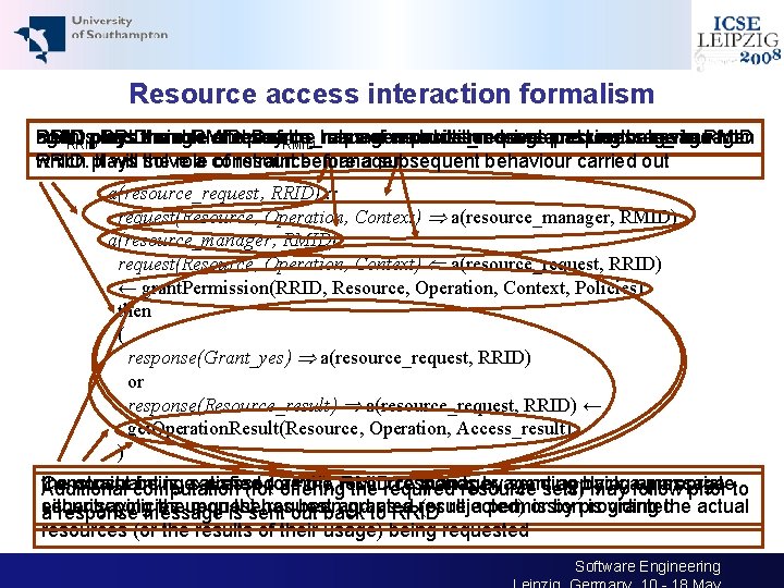 Resource access interaction formalism agents RRID and RMID play the roles of resource_request and