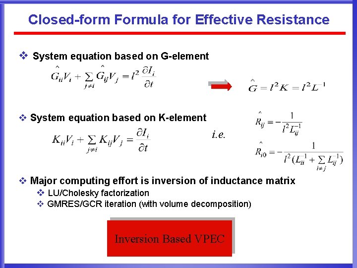 Closed-form Formula for Effective Resistance v System equation based on G-element v System equation