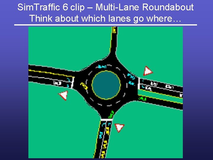 Sim. Traffic 6 clip – Multi-Lane Roundabout Think about which lanes go where… 