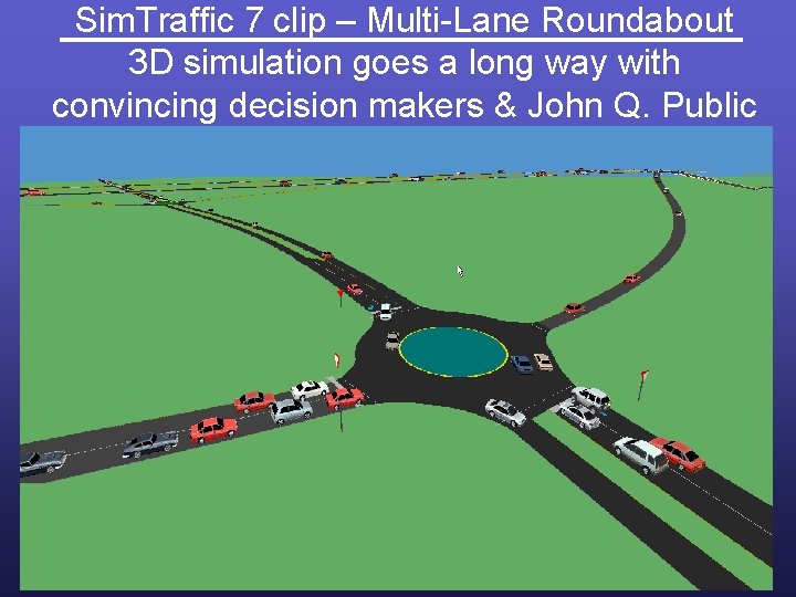Sim. Traffic 7 clip – Multi-Lane Roundabout 3 D simulation goes a long way