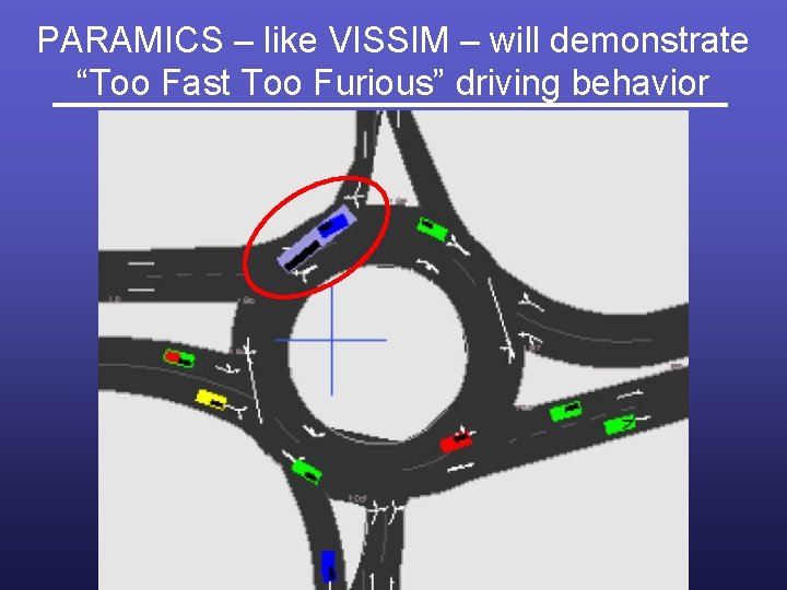PARAMICS – like VISSIM – will demonstrate “Too Fast Too Furious” driving behavior 