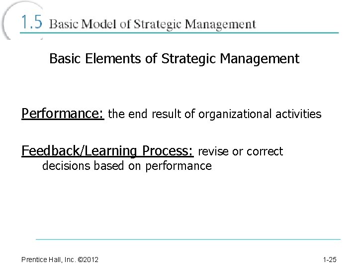 Basic Elements of Strategic Management Performance: the end result of organizational activities Feedback/Learning Process: