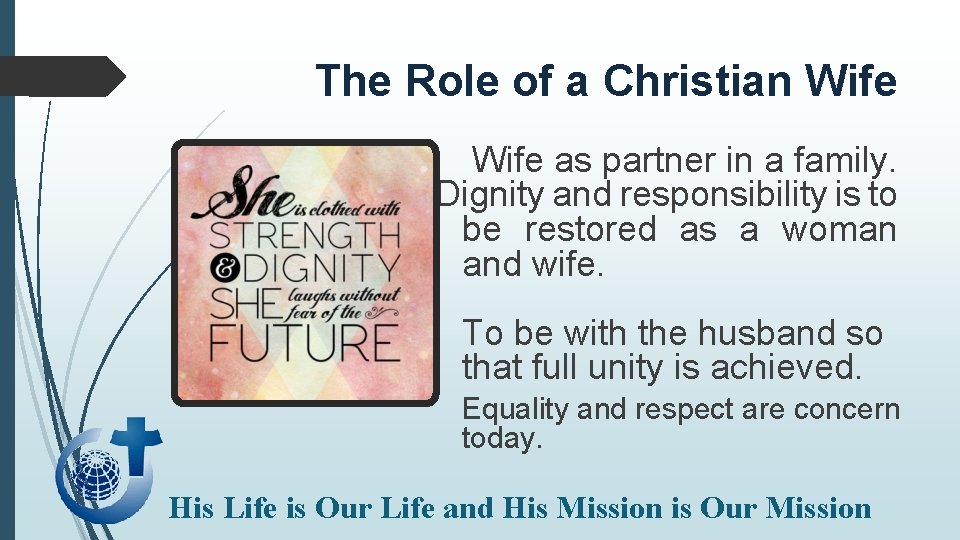 The Role of a Christian Wife as partner in a family. Dignity and responsibility