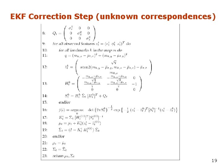 EKF Correction Step (unknown correspondences) 19 