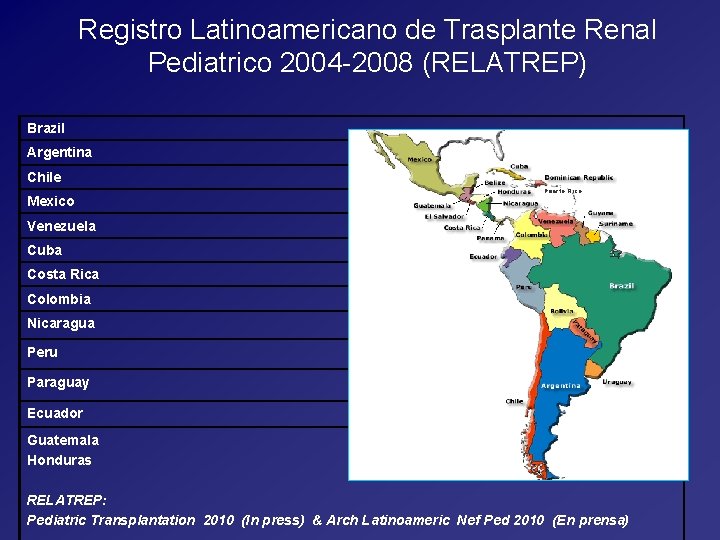 Registro Latinoamericano de Trasplante Renal Pediatrico 2004 -2008 (RELATREP) Brazil Argentina Chile Mexico Puerto