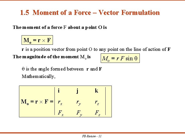 1. 5 Moment of a Force – Vector Formulation The moment of a force