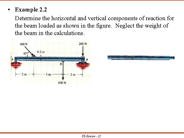  • Example 2. 2 Determine the horizontal and vertical components of reaction for