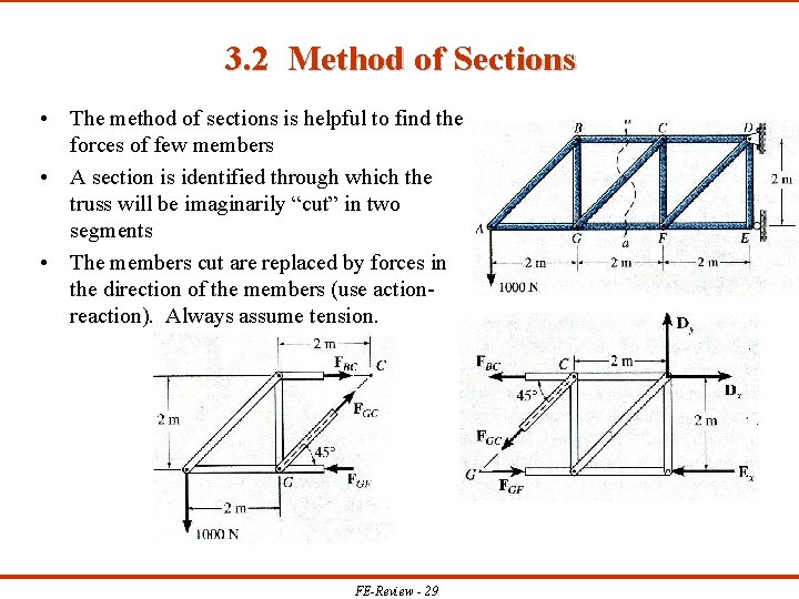 3. 2 Method of Sections • The method of sections is helpful to find