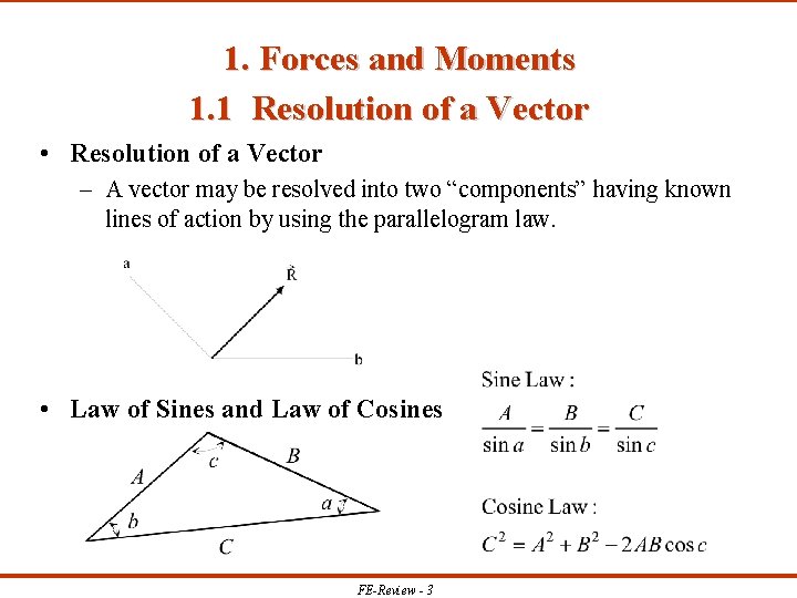 1. Forces and Moments 1. 1 Resolution of a Vector • Resolution of a