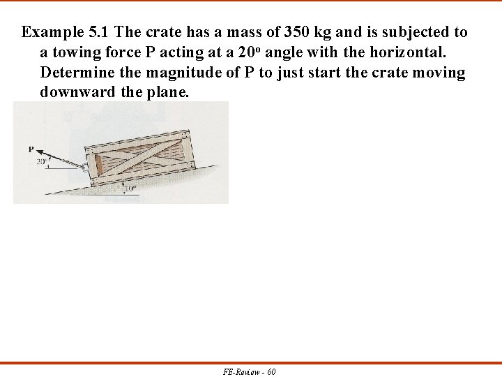 Example 5. 1 The crate has a mass of 350 kg and is subjected