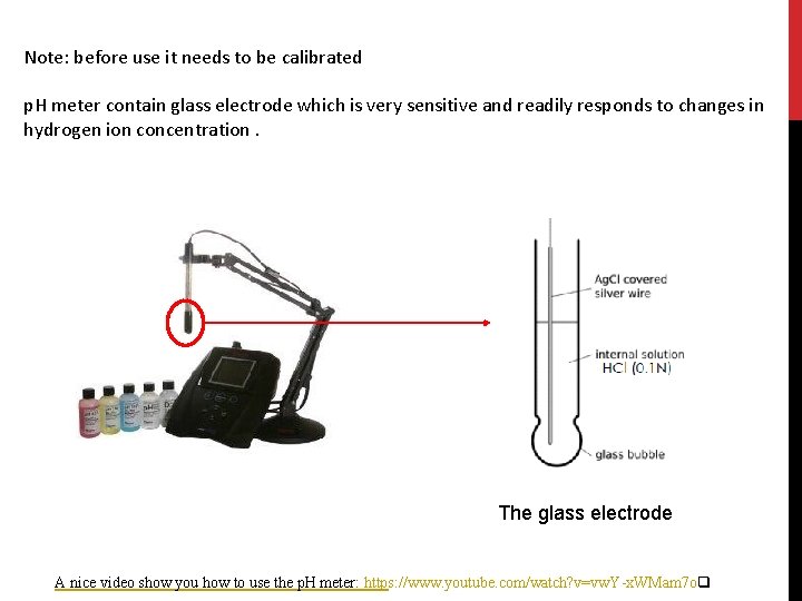 Note: before use it needs to be calibrated p. H meter contain glass electrode