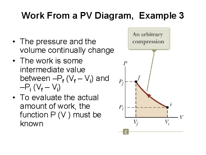Work From a PV Diagram, Example 3 • The pressure and the volume continually