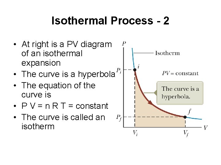 Isothermal Process - 2 • At right is a PV diagram of an isothermal