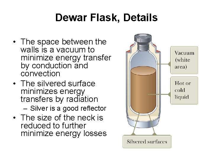Dewar Flask, Details • The space between the walls is a vacuum to minimize