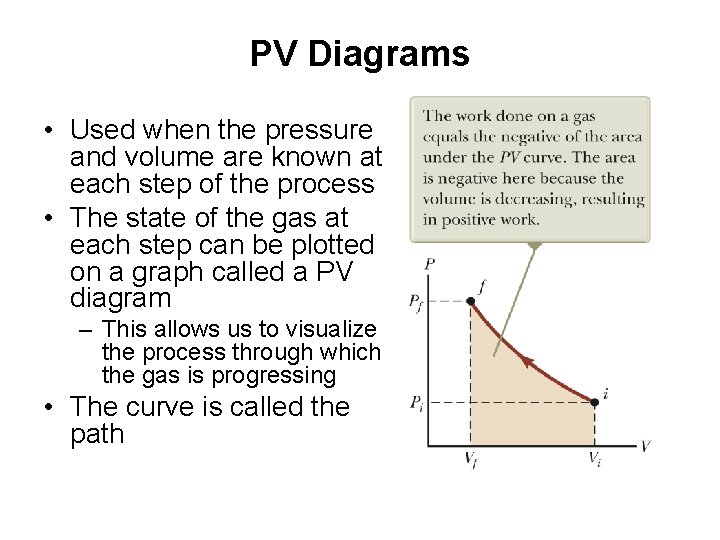 PV Diagrams • Used when the pressure and volume are known at each step