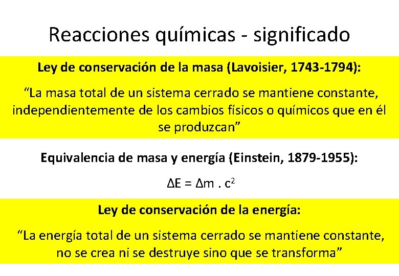 Reacciones químicas - significado Ley de conservación de la masa (Lavoisier, 1743 -1794): “La