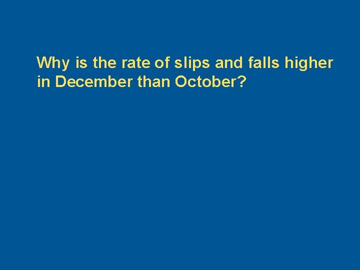 Why is the rate of slips and falls higher in December than October? 