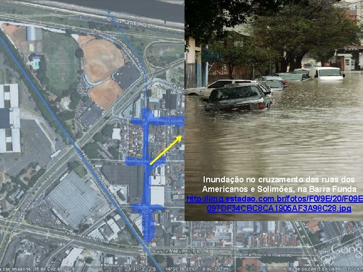 Rio Tietê Inundação no cruzamento das ruas dos Americanos e Solimões, na Barra Funda