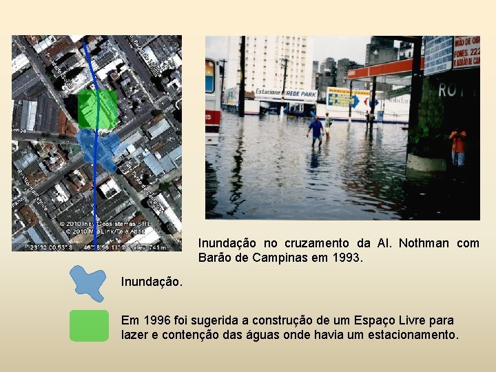 Inundação no cruzamento da Al. Nothman com Barão de Campinas em 1993. Inundação. Em