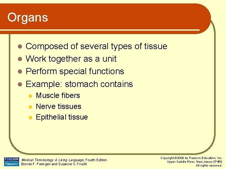 Organs Composed of several types of tissue l Work together as a unit l