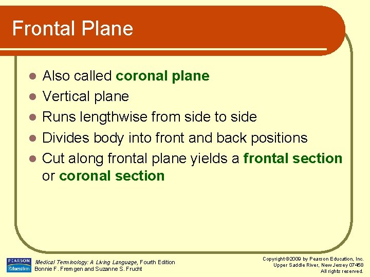 Frontal Plane l l l Also called coronal plane Vertical plane Runs lengthwise from