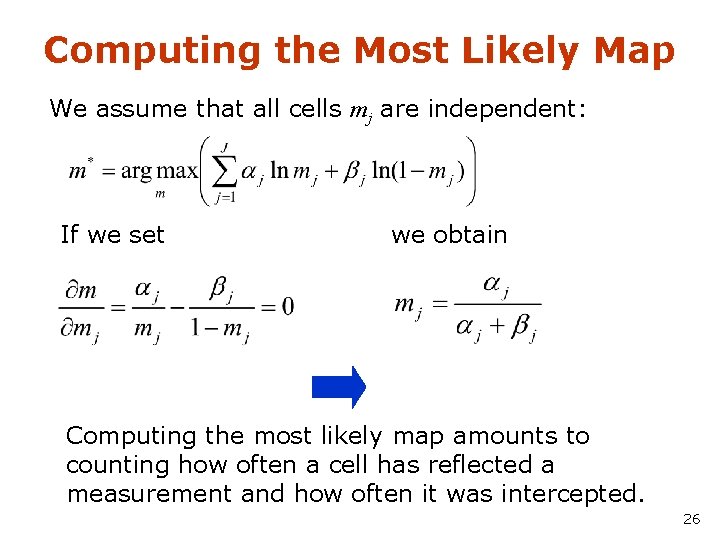Computing the Most Likely Map We assume that all cells mj are independent: If