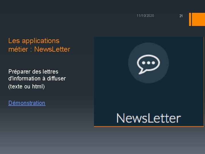 11/10/2020 Les applications métier : News. Letter Préparer des lettres d'information à diffuser (texte