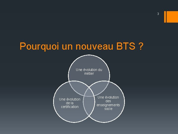 3 Pourquoi un nouveau BTS ? Une évolution du métier Une évolution de la