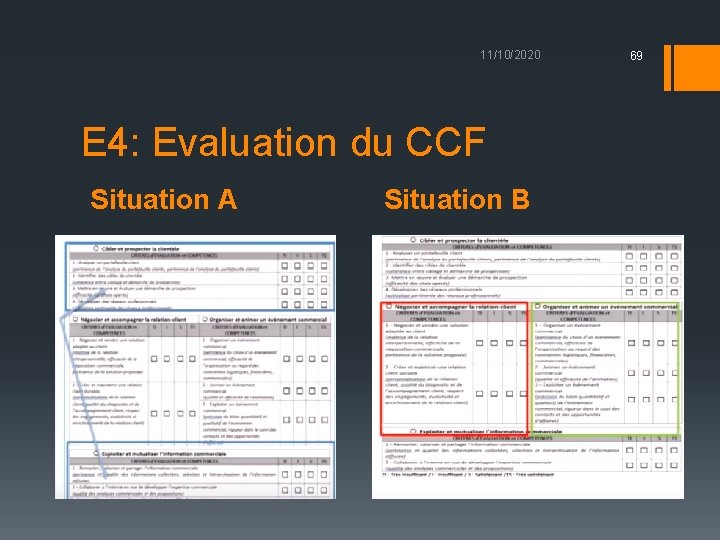 11/10/2020 E 4: Evaluation du CCF Situation A Situation B 69 