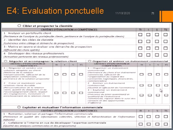 E 4: Evaluation ponctuelle 11/10/2020 71 