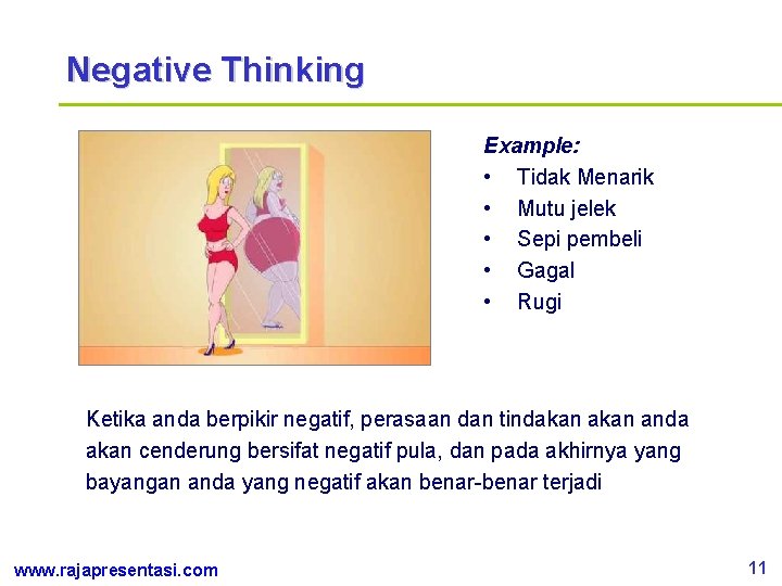 Negative Thinking Example: • Tidak Menarik • Mutu jelek • Sepi pembeli • Gagal