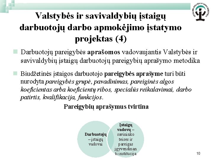 Valstybės ir savivaldybių įstaigų darbuotojų darbo apmokėjimo įstatymo projektas (4) n Darbuotojų pareigybės aprašomos